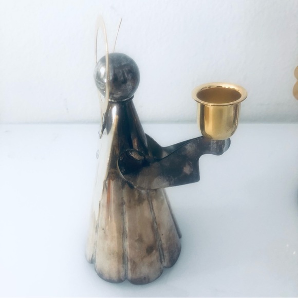 VINTAGE BRASS ANGEL CANDLEHOLDERS SILVER GOLD SET - Picture 3 of 8